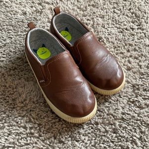 Brown “leather” slip ons